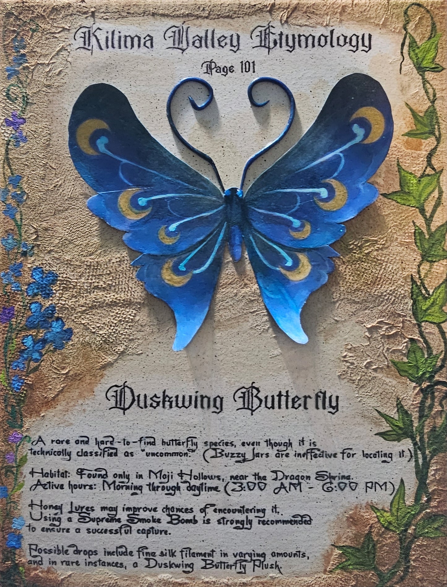 Palia Inspired Duskwing Butterfly Vintage Art Etymology Page Canvas 9x12 One of A Kind