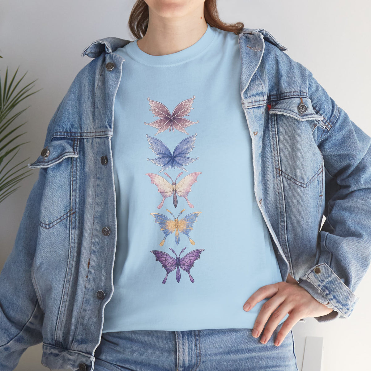 Palia Inspired Elderwood Piksii and Batterflies - Butterfly Stack T-Shirt | Vertical Floral Insect Design
