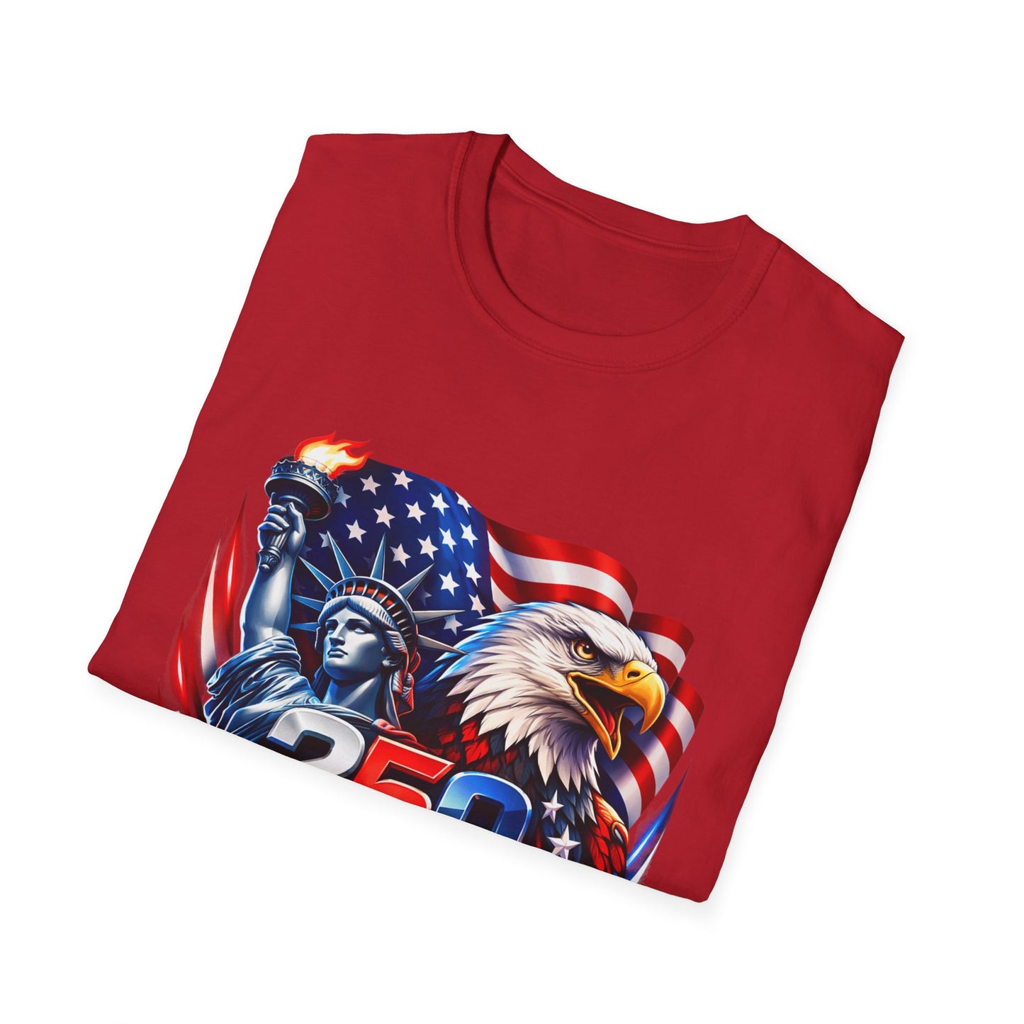 250 Years of Freedom 1776–2026 Patriotic T-Shirt — American Flag, Statue of Liberty & Bald Eagle Design