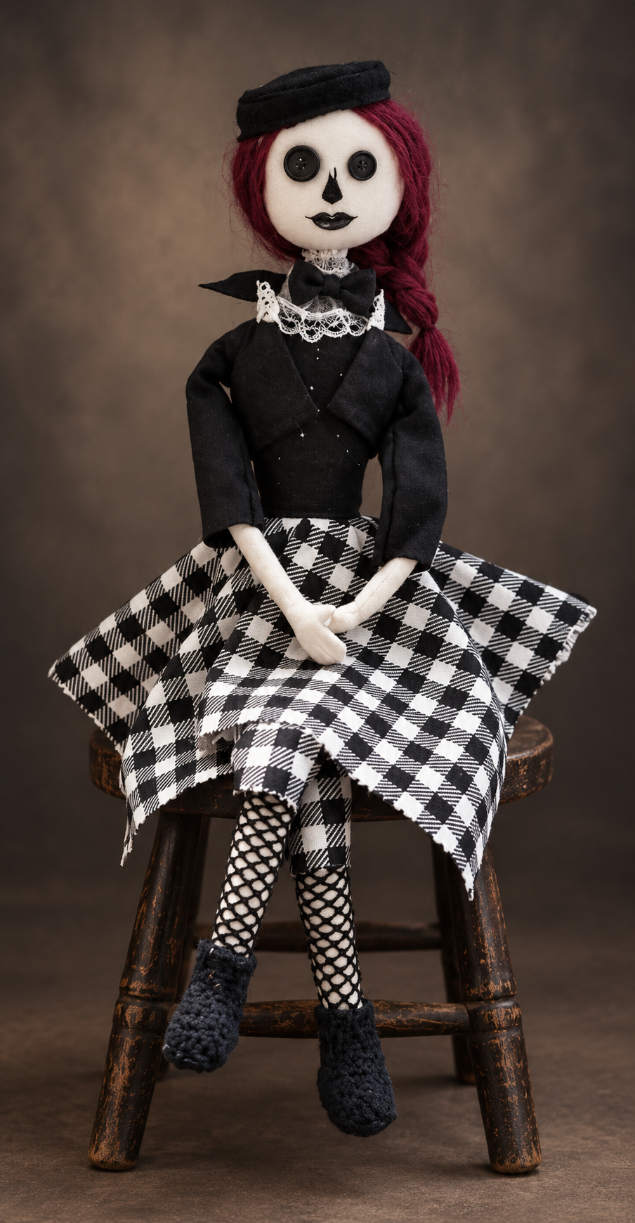 One Of A Kind Rosamund Rook, the Polite Mourner — Original Gothic Textile Art Doll