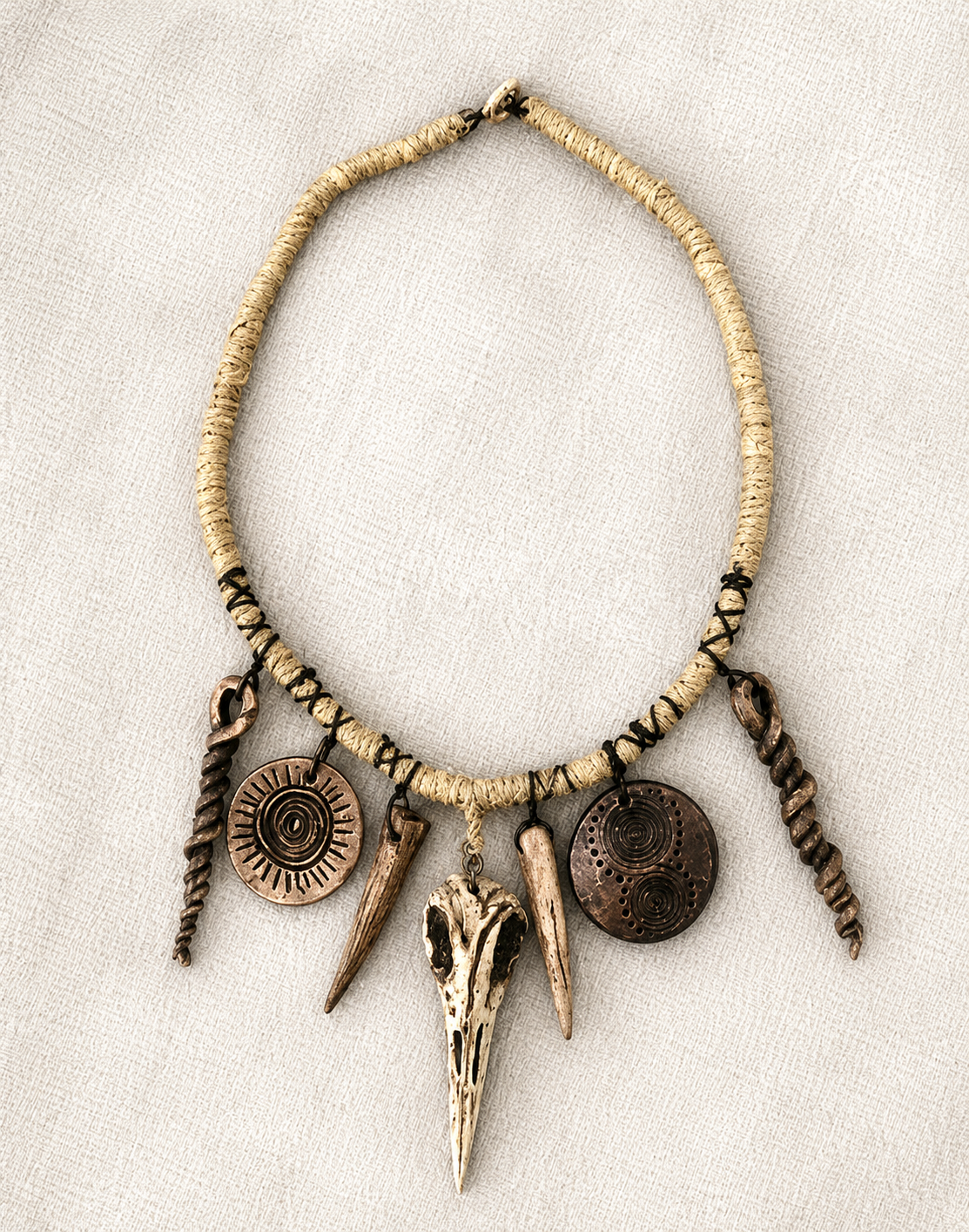 One Of a Kind Crow Skull Totem Ancient Raven Necklace Rustic Handmade