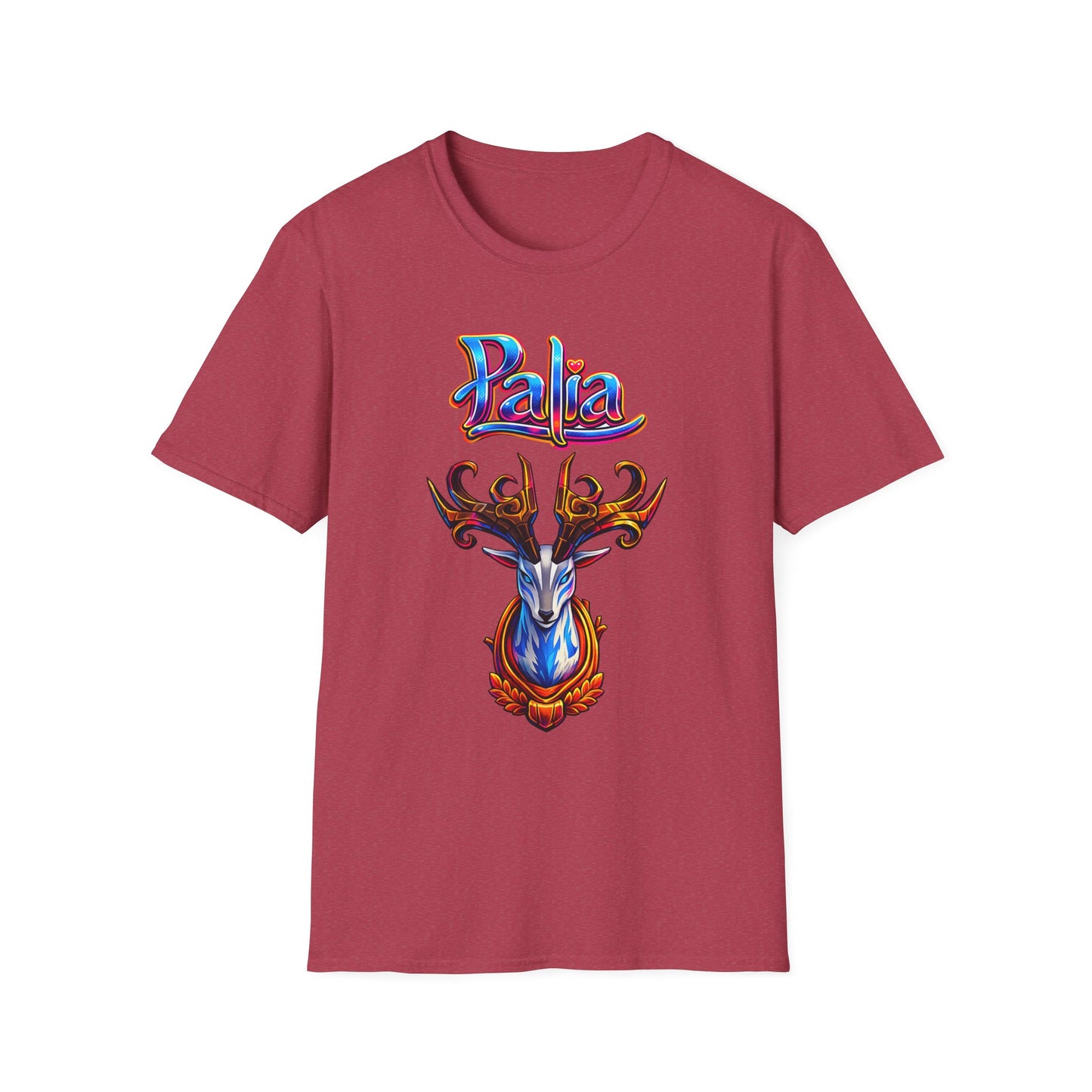 Palia Inspired Proudhorned Sernuk Trophy Graphic T-Shirt — 'Palia' Colorful Disco Deer Design