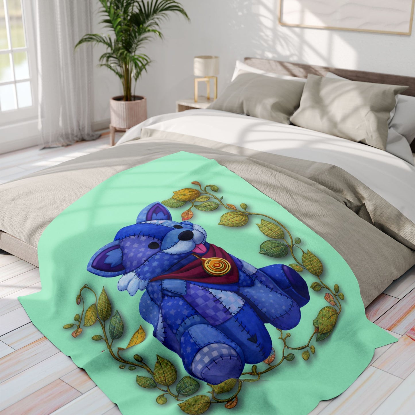 Palia Inspired Tau Plush Patchwork Graphic Fleece Blanket — Cute & Cozy Gifts