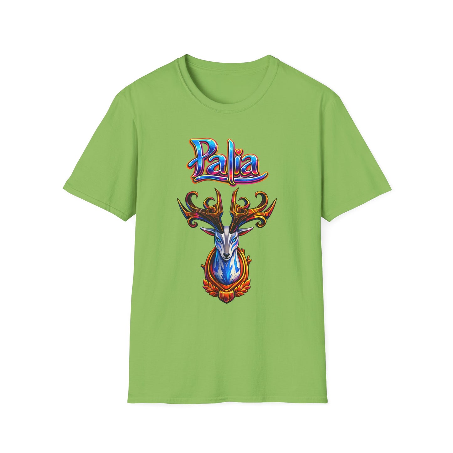 Palia Inspired Proudhorned Sernuk Trophy Graphic T-Shirt — 'Palia' Colorful Disco Deer Design