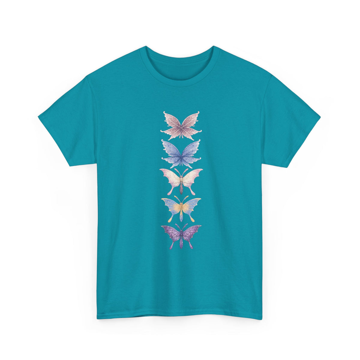 Palia Inspired Elderwood Piksii and Batterflies - Butterfly Stack T-Shirt | Vertical Floral Insect Design