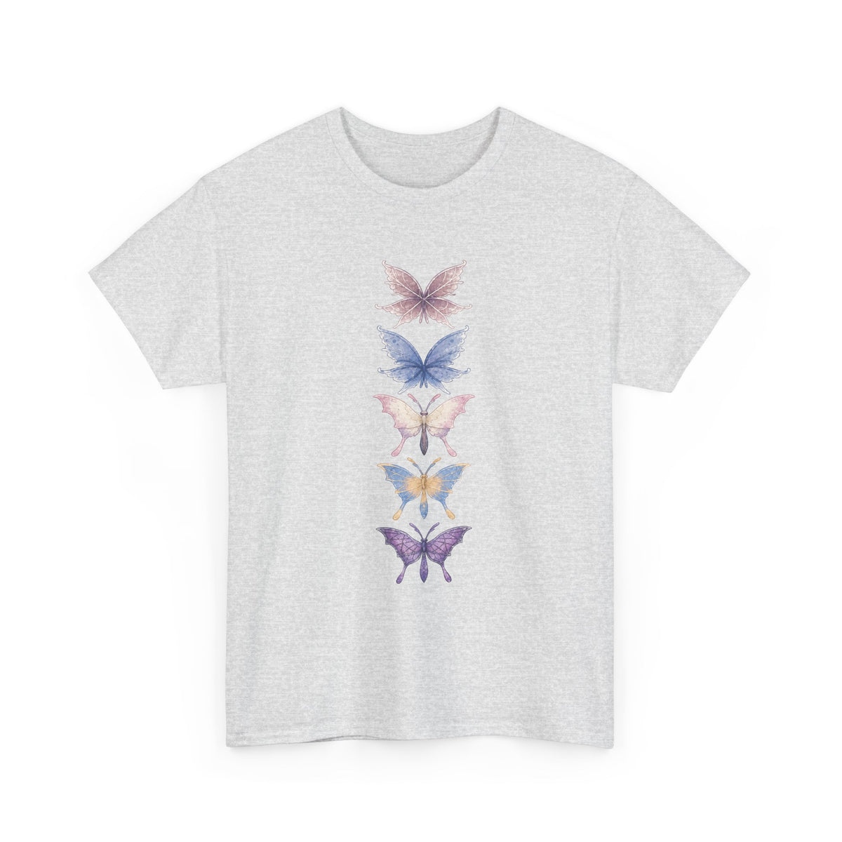 Palia Inspired Elderwood Piksii and Batterflies - Butterfly Stack T-Shirt | Vertical Floral Insect Design