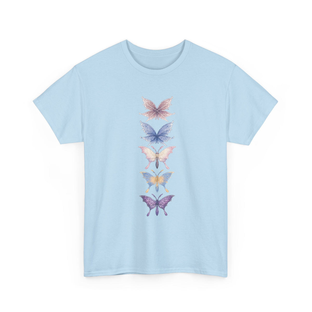 Palia Inspired Elderwood Piksii and Batterflies - Butterfly Stack T-Shirt | Vertical Floral Insect Design