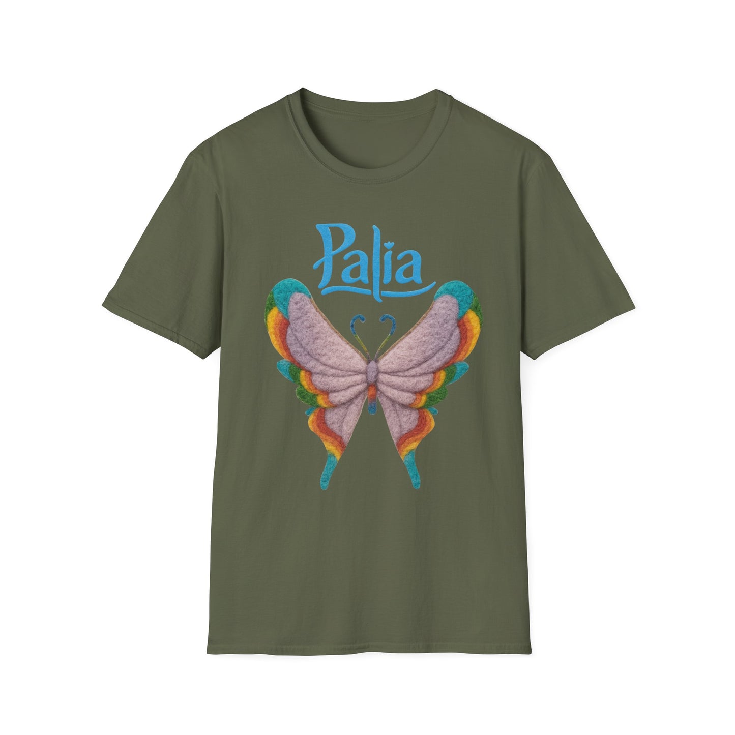 Palia Inspired Rainbow Tipped Butterfly T-Shirt — Colorful Felt-like Wings Graphic Tee
