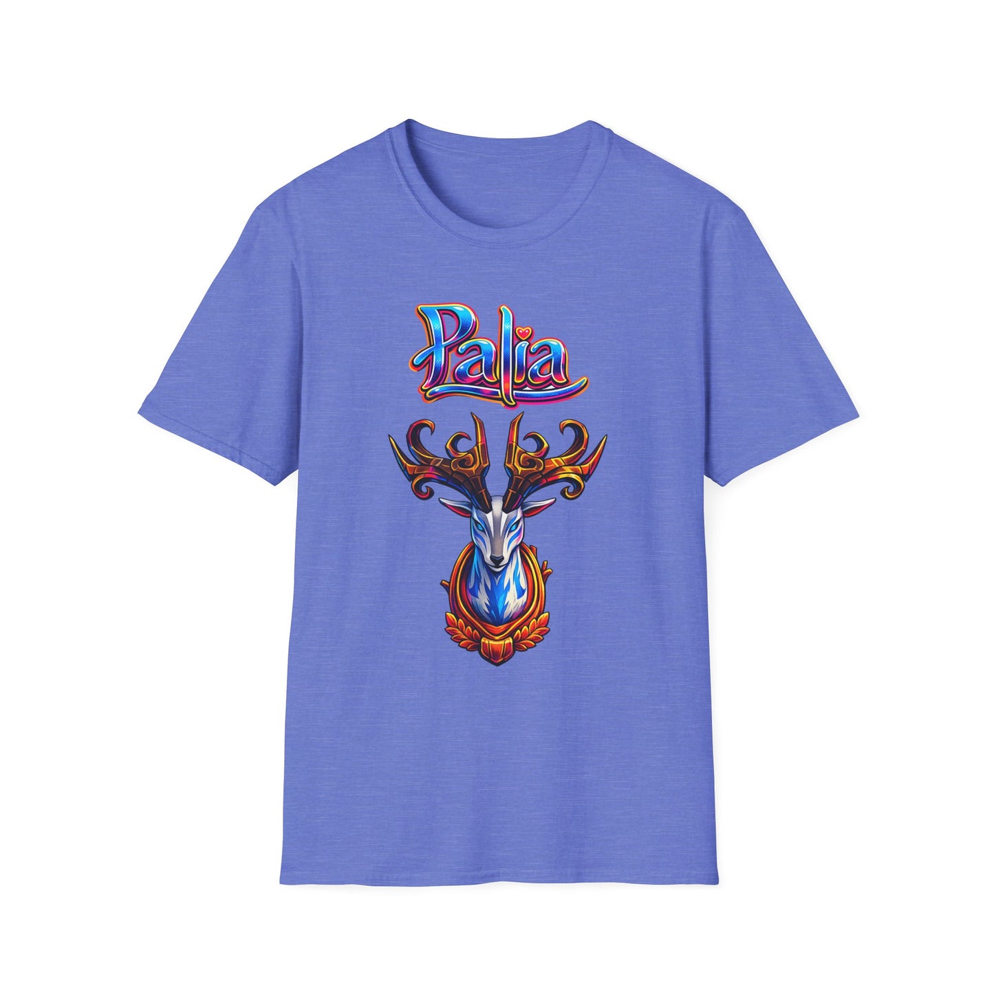 Palia Inspired Proudhorned Sernuk Trophy Graphic T-Shirt — 'Palia' Colorful Disco Deer Design