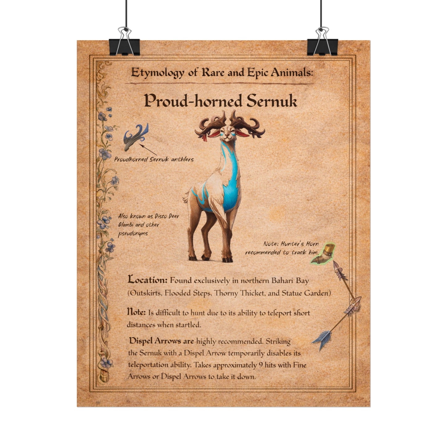Palia Inspired Proudhorned Sernuk Unframed Rolled Poster | Vintage Disco Deer Illustration Poster