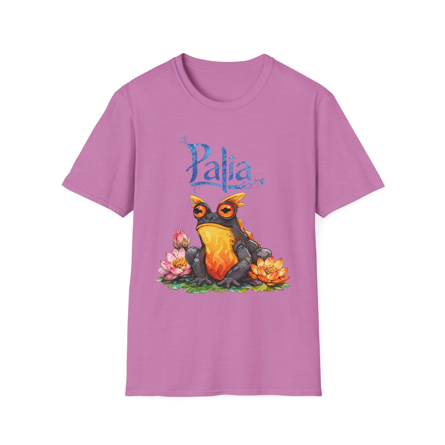Palia Inspired Flame horned Rockhopper Art Shirt with Lotus Flowers, Cute Graphic Tee