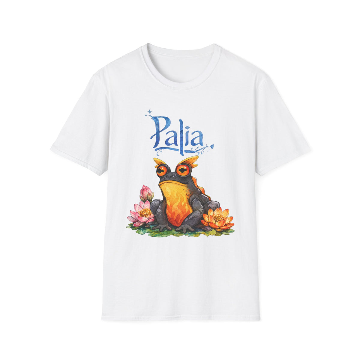 Palia Inspired Flame horned Rockhopper Art Shirt with Lotus Flowers, Cute Graphic Tee