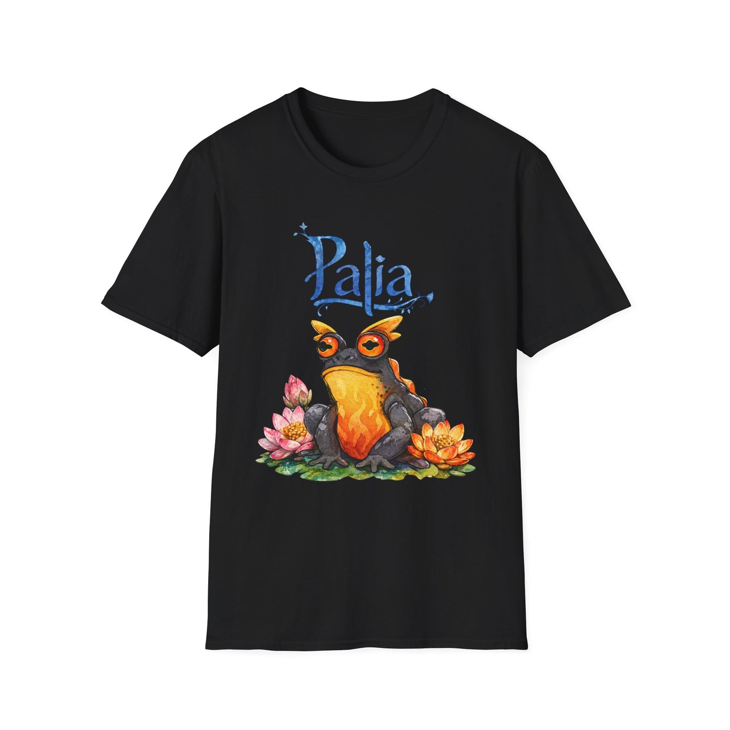 Palia Inspired Flame horned Rockhopper Art Shirt with Lotus Flowers, Cute Graphic Tee