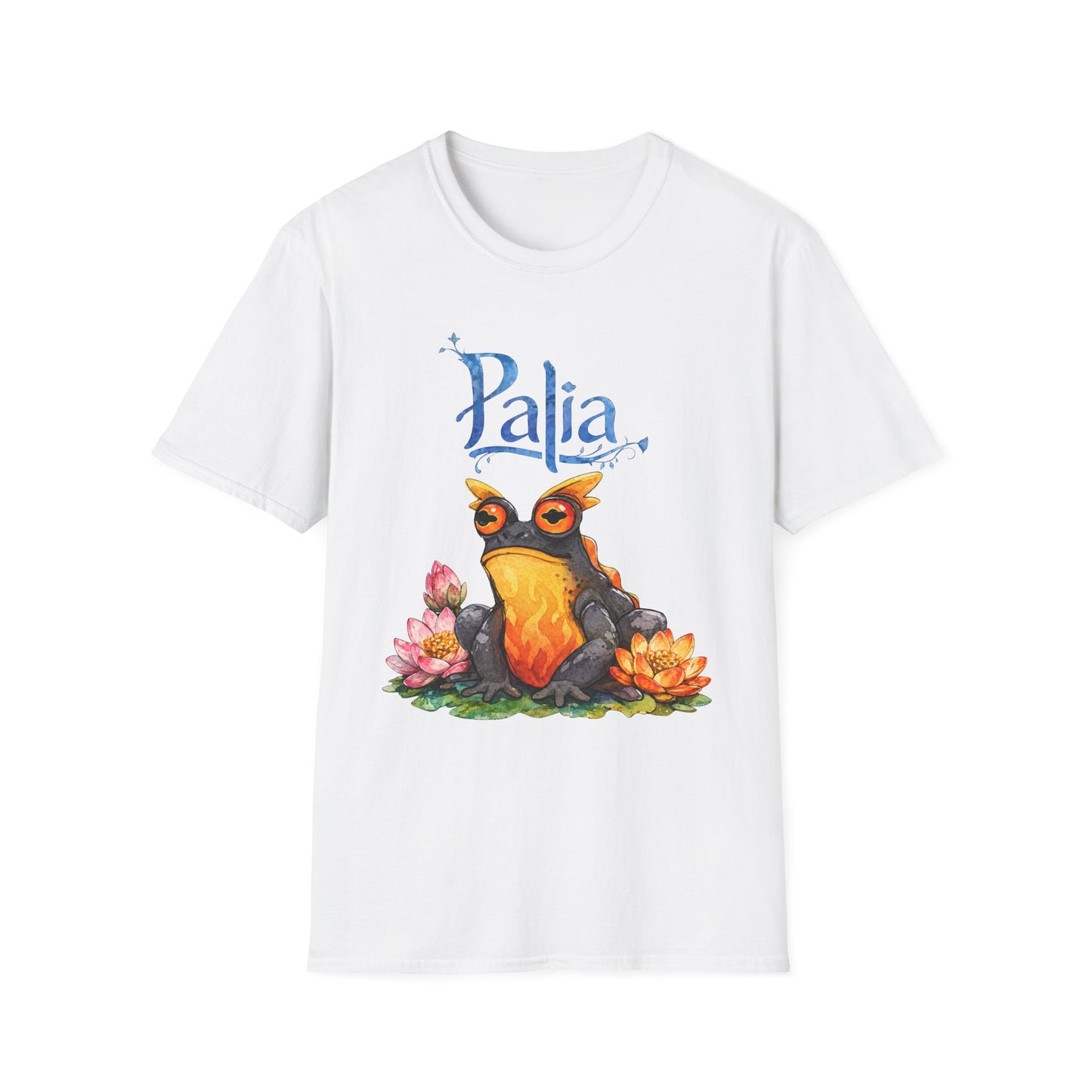 Palia Inspired Flame horned Rockhopper Art Shirt with Lotus Flowers, Cute Graphic Tee