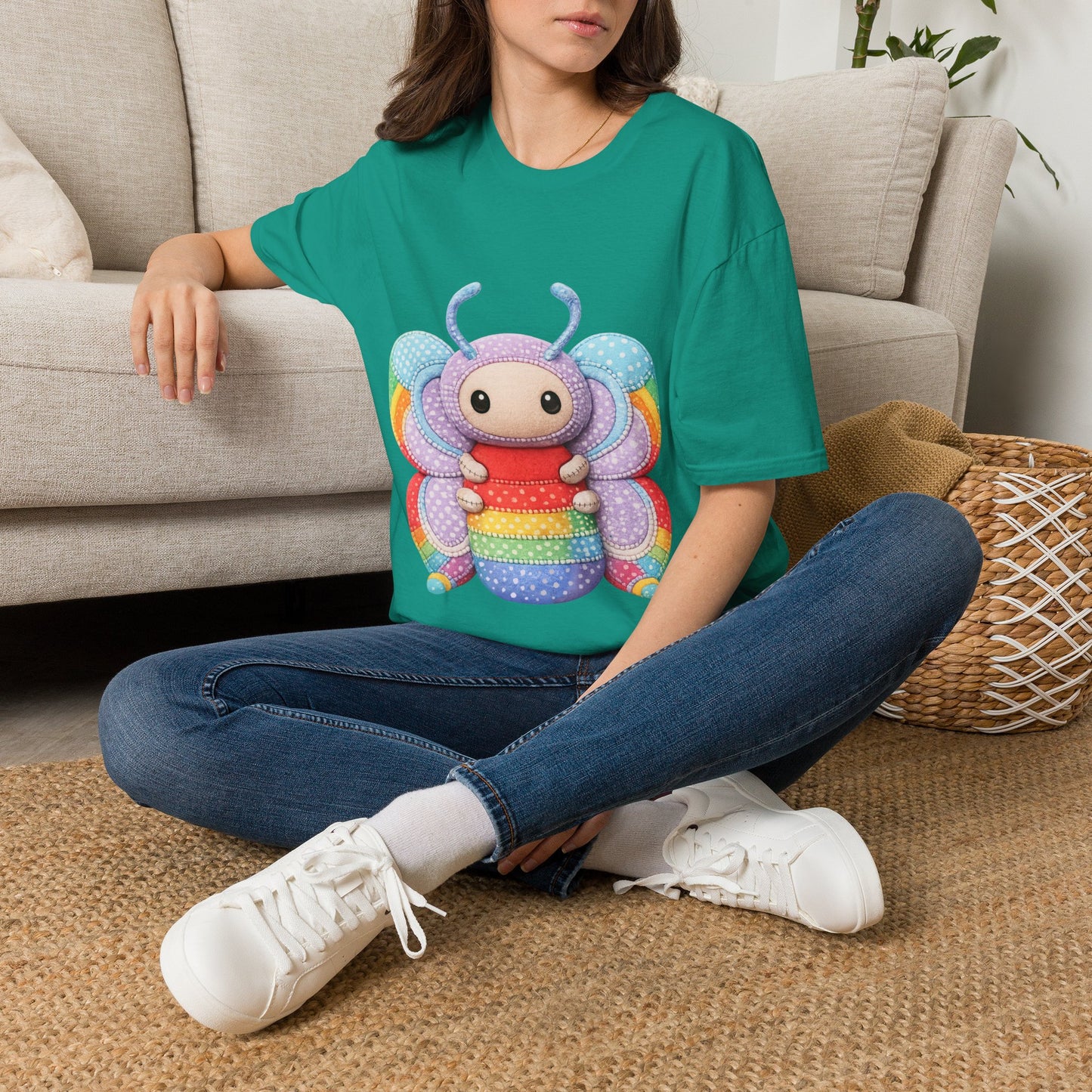 Palia Inspired Rainbow Tipped Butterfly Plush T-Shirt — Colorful RTB Palia Graphic Tee