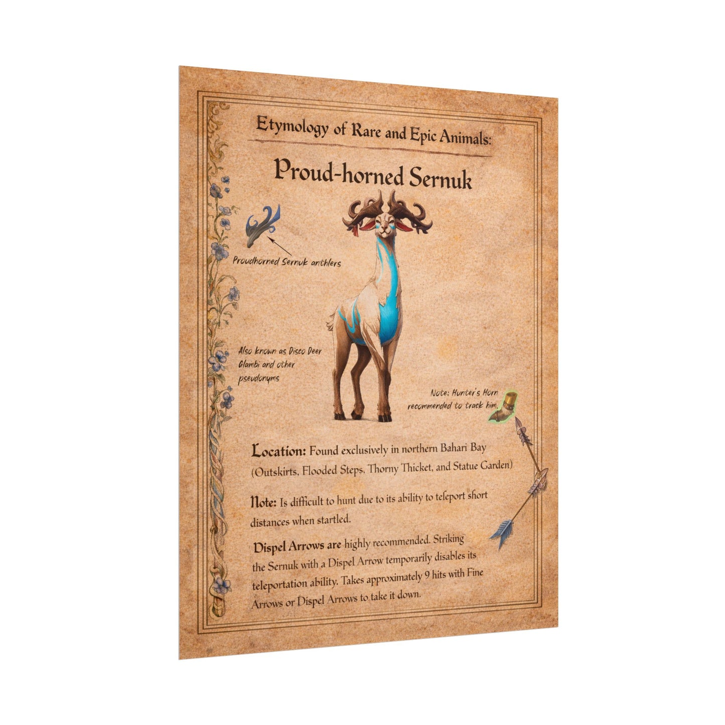 Palia Inspired Proudhorned Sernuk Unframed Rolled Poster | Vintage Disco Deer Illustration Poster