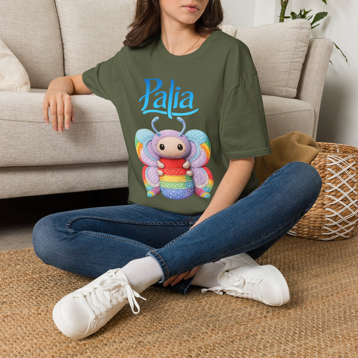 Palia Inspired Rainbow Tipped Butterfly Plush T-Shirt — Colorful RTB Palia Graphic Tee