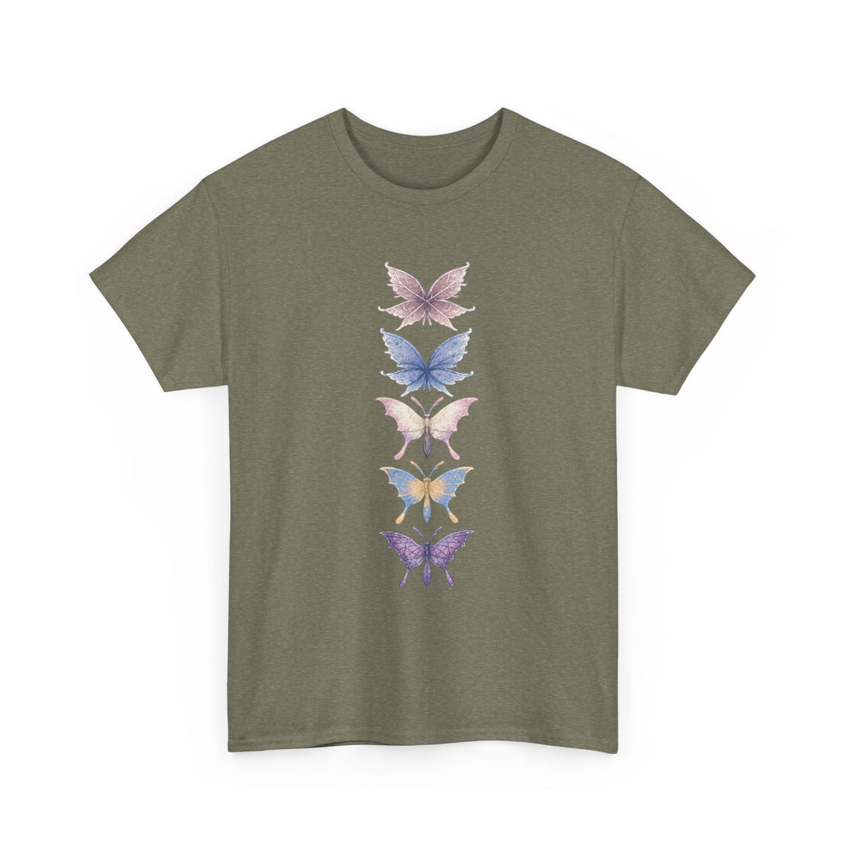 Palia Inspired Elderwood Piksii and Batterflies - Butterfly Stack T-Shirt | Vertical Floral Insect Design