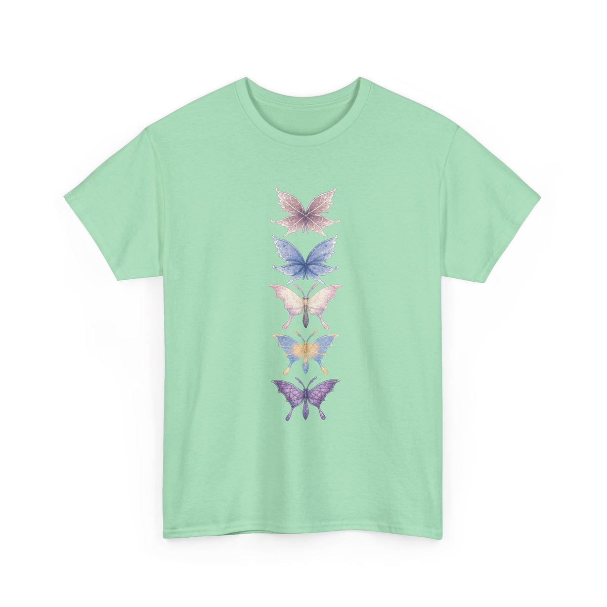 Palia Inspired Elderwood Piksii and Batterflies - Butterfly Stack T-Shirt | Vertical Floral Insect Design