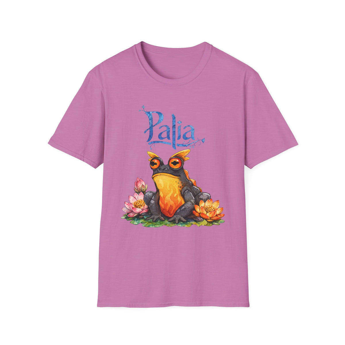 Palia Inspired Flame horned Rockhopper Art Shirt with Lotus Flowers, Cute Graphic Tee