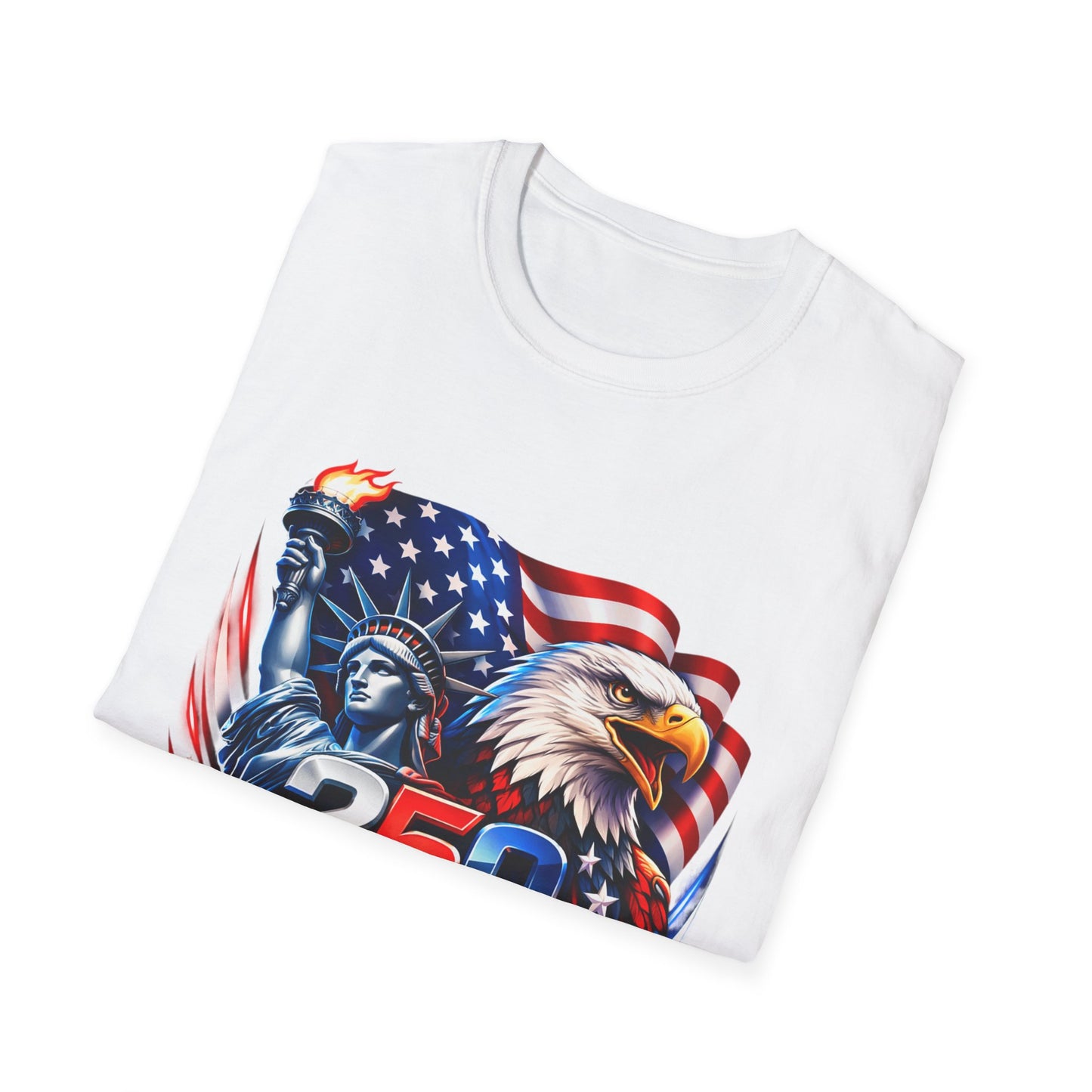 250 Years of Freedom 1776–2026 Patriotic T-Shirt — American Flag, Statue of Liberty & Bald Eagle Design