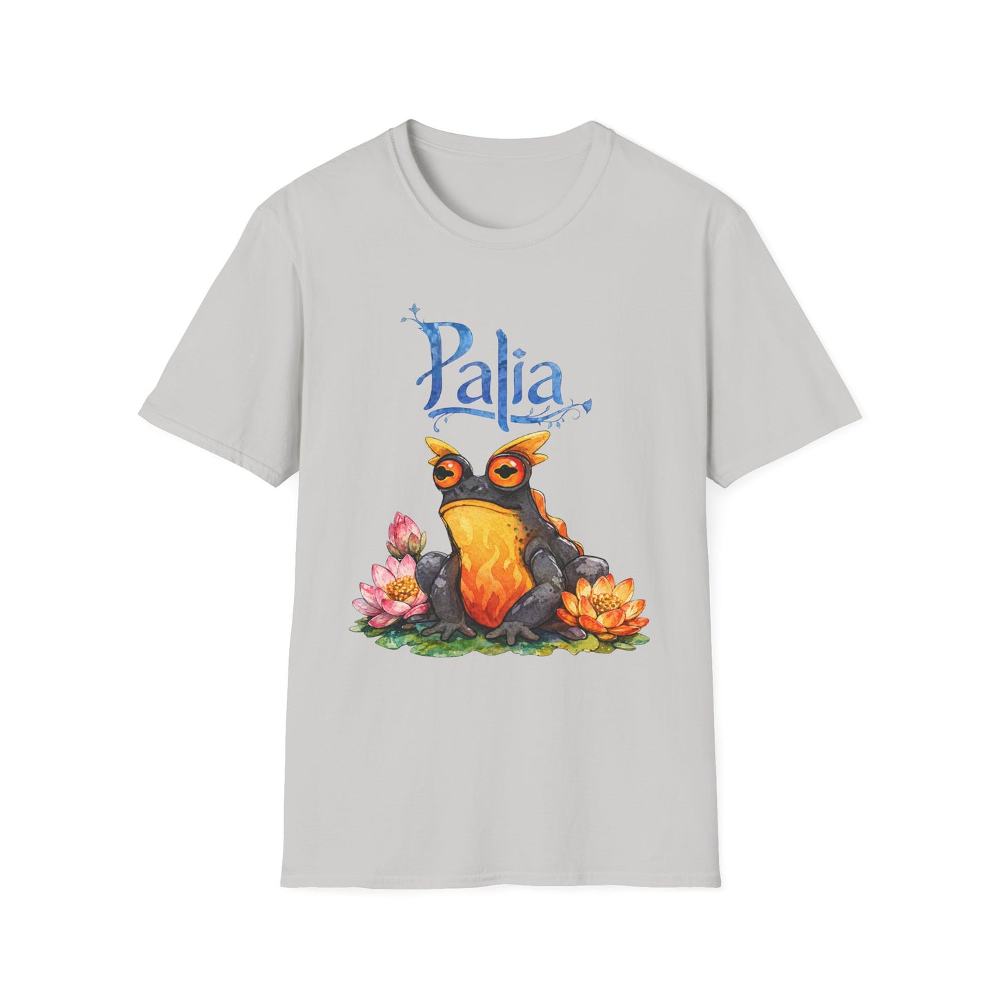 Palia Inspired Flame horned Rockhopper Art Shirt with Lotus Flowers, Cute Graphic Tee