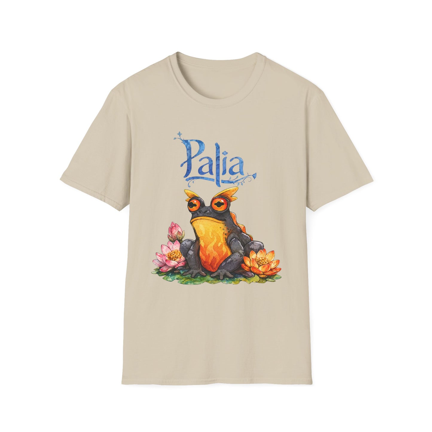 Palia Inspired Flame horned Rockhopper Art Shirt with Lotus Flowers, Cute Graphic Tee