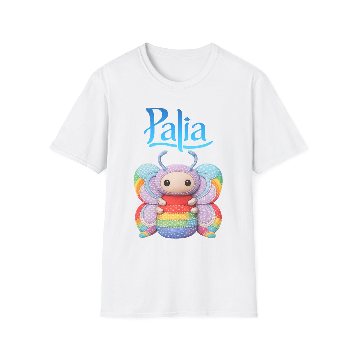 Palia Inspired Rainbow Tipped Butterfly Plush T-Shirt — Colorful RTB Palia Graphic Tee