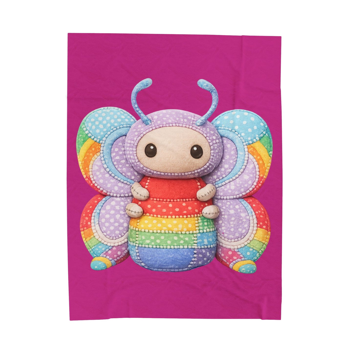 Palia Inspired Plush Rainbow Tipped Butterfly Patchwork Velveteen Blanket — Soft Cute RTB Throw