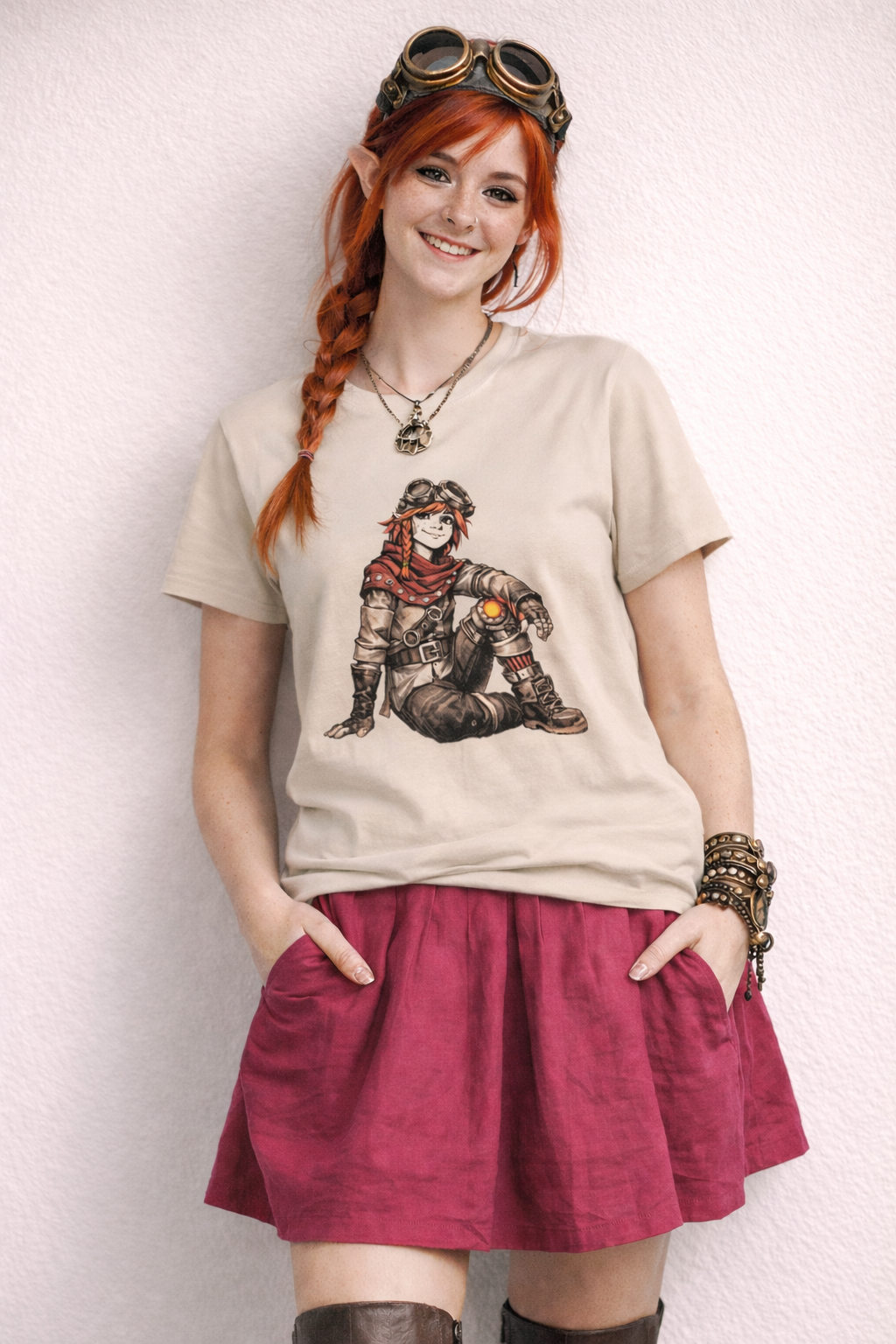 Palia Inspired Najuma Sketch Steampunk— Vintage Goggles Pilgrim Illustration Tee
