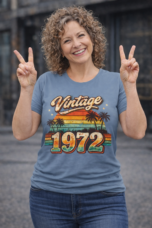 Vintage 1972 T-Shirt — Retro Palm Sunset Birthday Tee