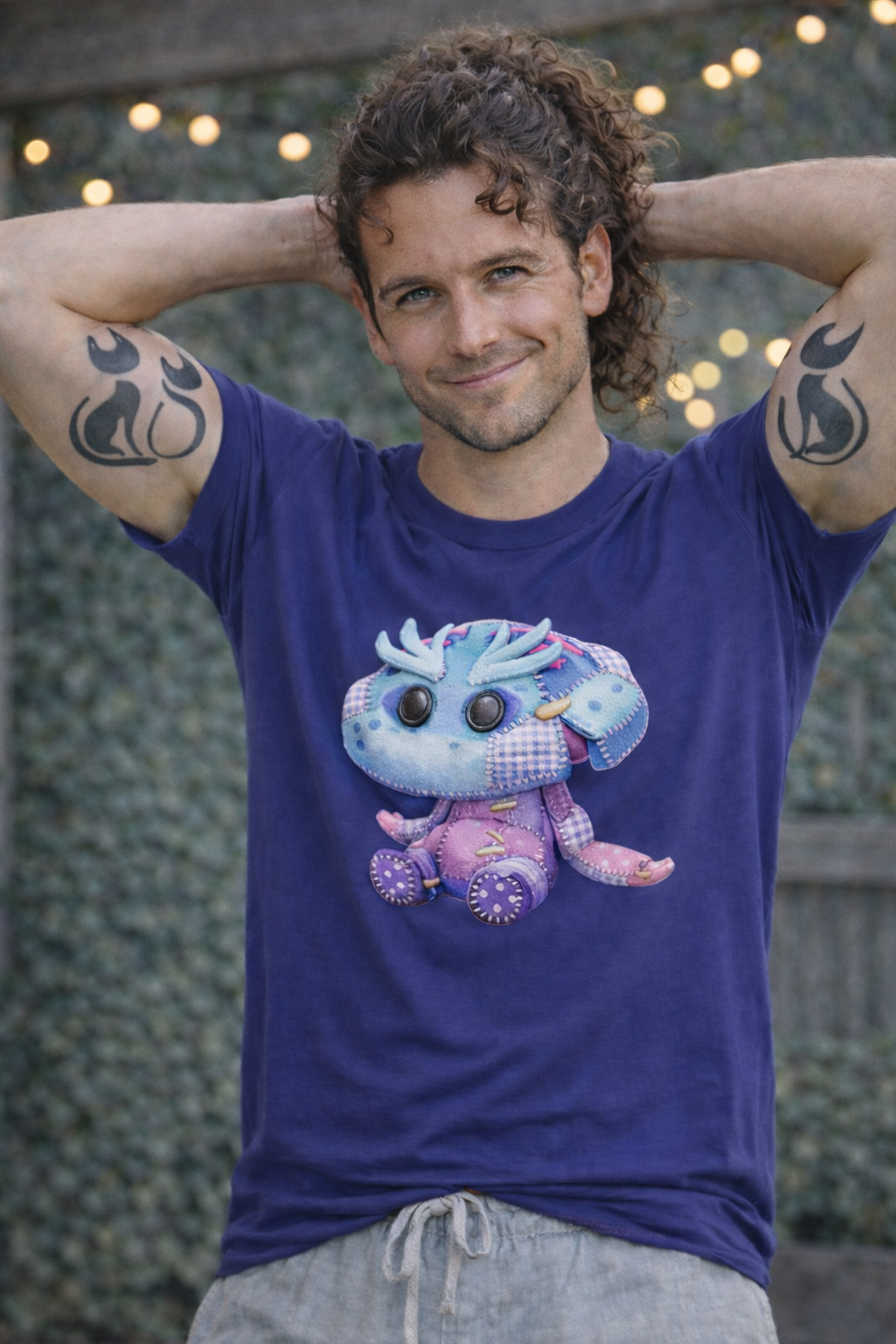 Palia Inspired Shmole Piskii Plush Patchwork Style Graphic Tshirt