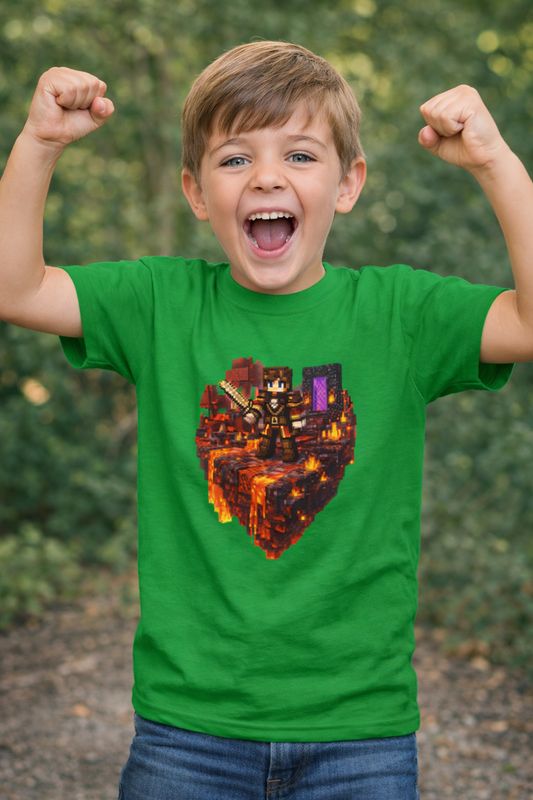 Minecraft Nether Island Nether Portal Art T-Shirt | Minecraft-inspired Lava Dungeon Character