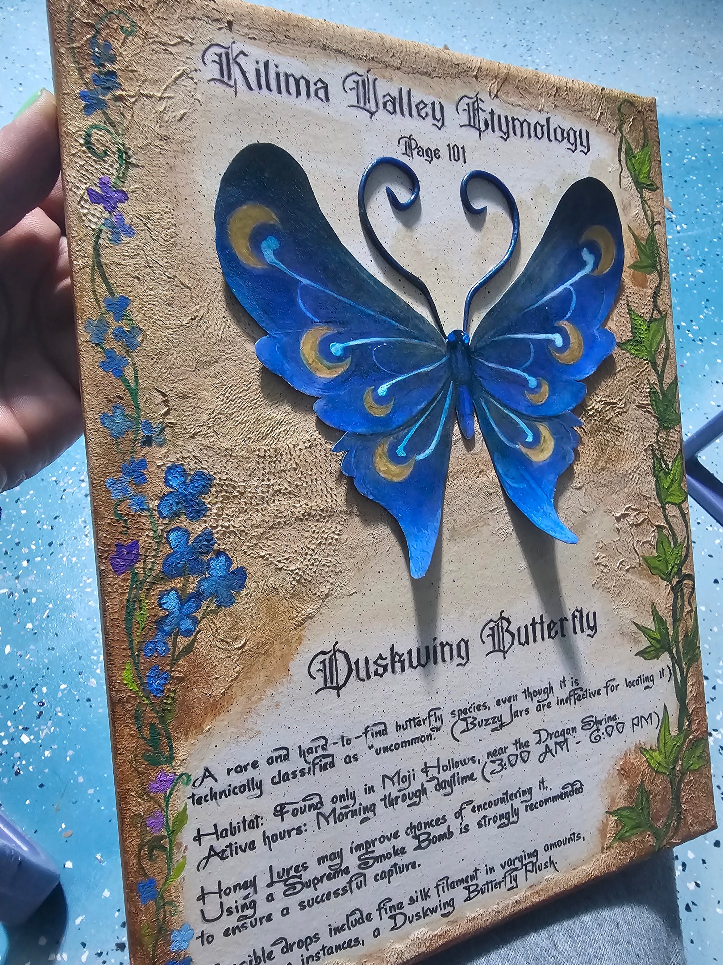 Palia Inspired Duskwing Butterfly Vintage Art Etymology Page Canvas 9x12 One of A Kind