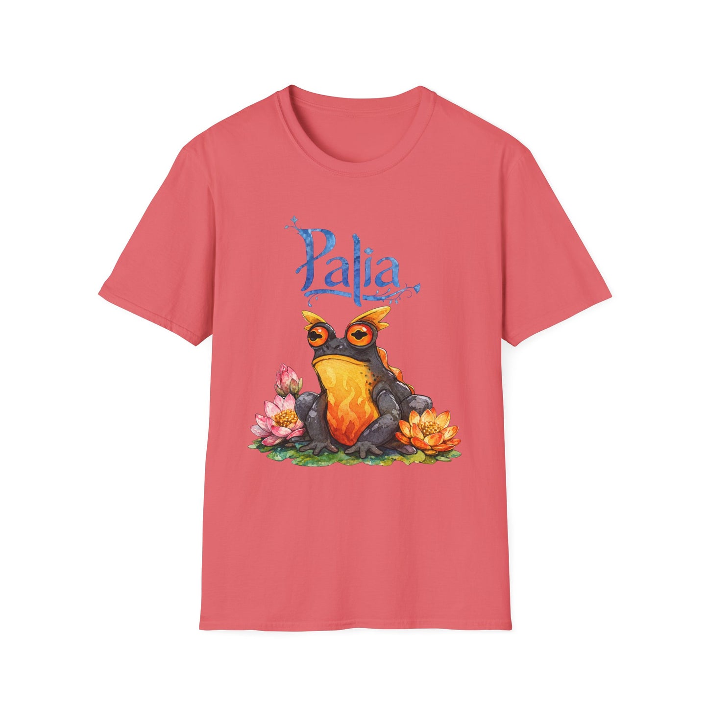 Palia Inspired Flame horned Rockhopper Art Shirt with Lotus Flowers, Cute Graphic Tee