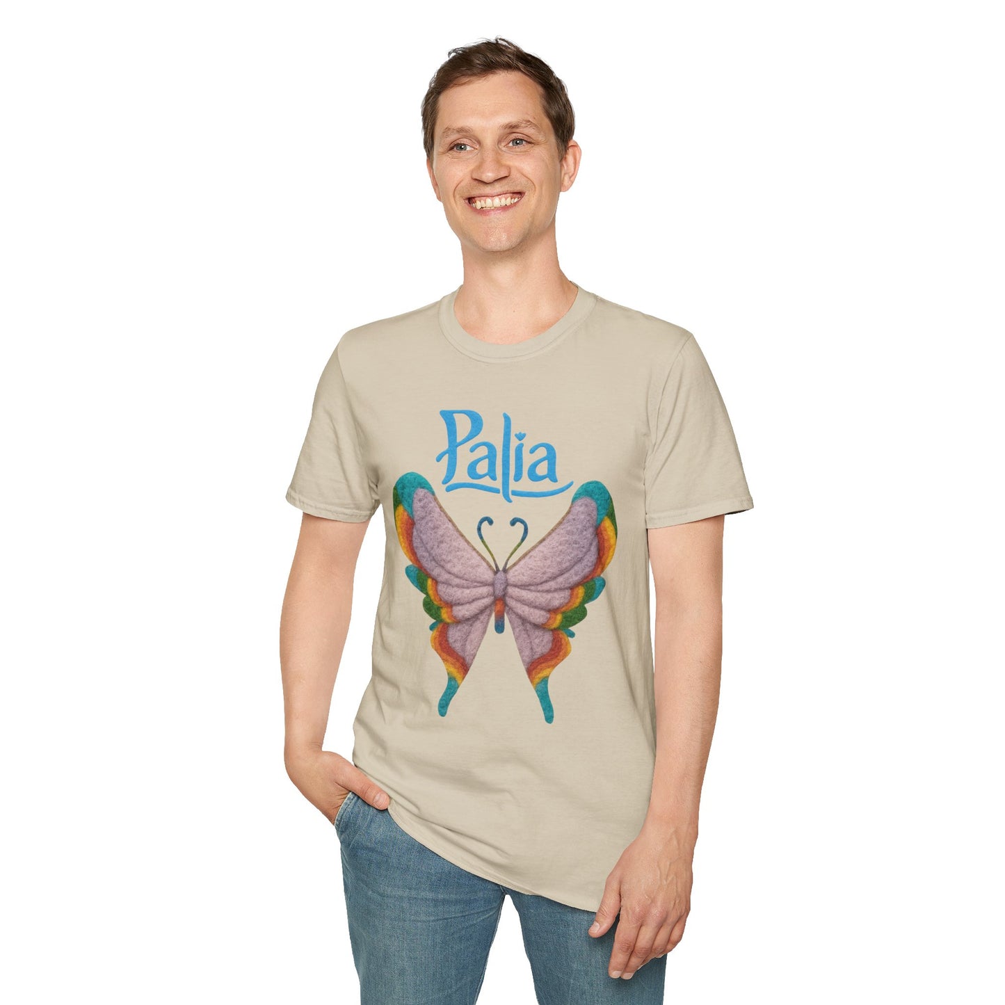 Palia Inspired Rainbow Tipped Butterfly T-Shirt — Colorful Felt-like Wings Graphic Tee