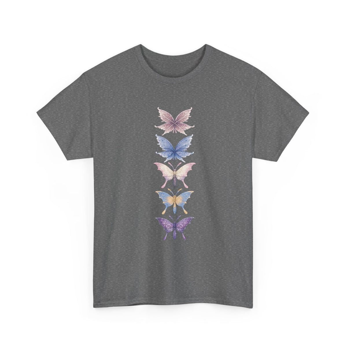 Palia Inspired Elderwood Piksii and Batterflies - Butterfly Stack T-Shirt | Vertical Floral Insect Design
