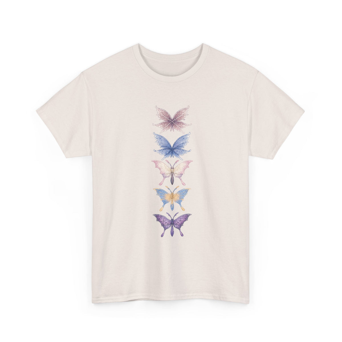 Palia Inspired Elderwood Piksii and Batterflies - Butterfly Stack T-Shirt | Vertical Floral Insect Design