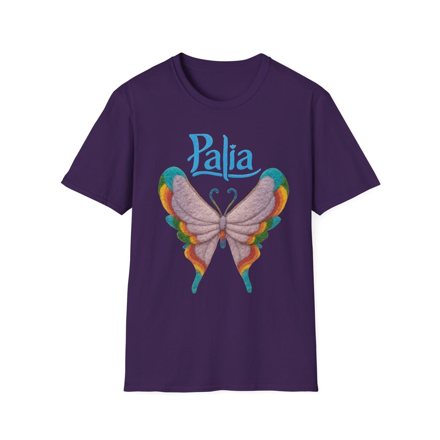 Palia Inspired Rainbow Tipped Butterfly T-Shirt — Colorful Felt-like Wings Graphic Tee