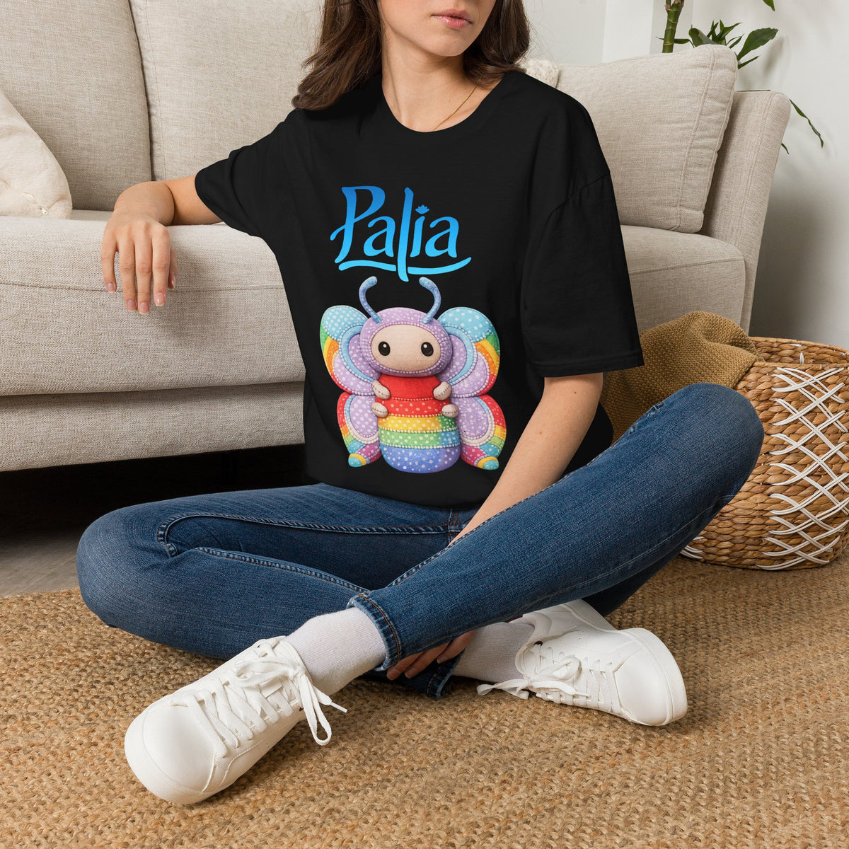 Palia Inspired Rainbow Tipped Butterfly Plush T-Shirt — Colorful RTB Palia Graphic Tee