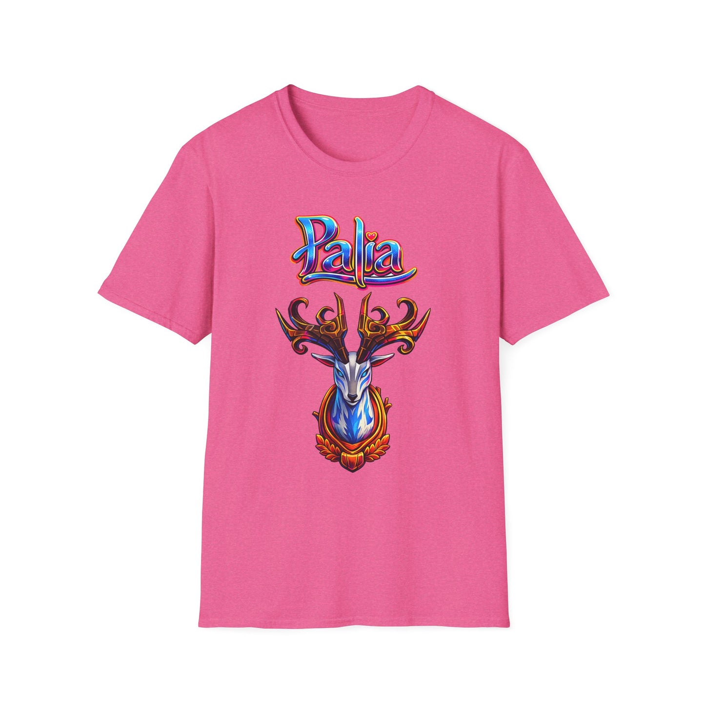 Palia Inspired Proudhorned Sernuk Trophy Graphic T-Shirt — 'Palia' Colorful Disco Deer Design