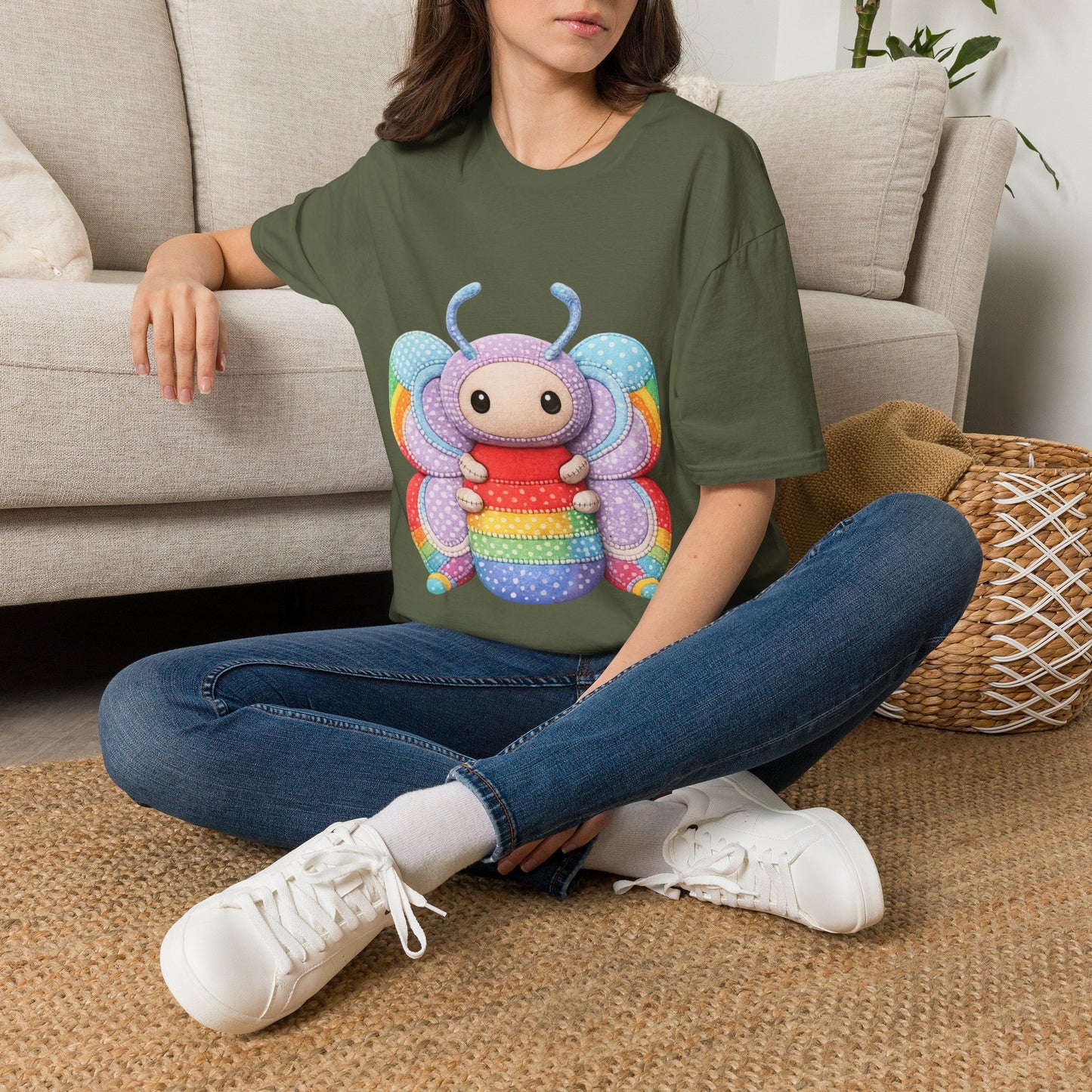 Palia Inspired Rainbow Tipped Butterfly Plush T-Shirt — Colorful RTB Palia Graphic Tee