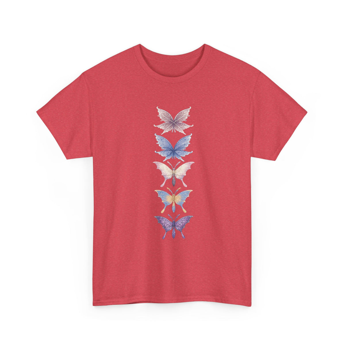 Palia Inspired Elderwood Piksii and Batterflies - Butterfly Stack T-Shirt | Vertical Floral Insect Design