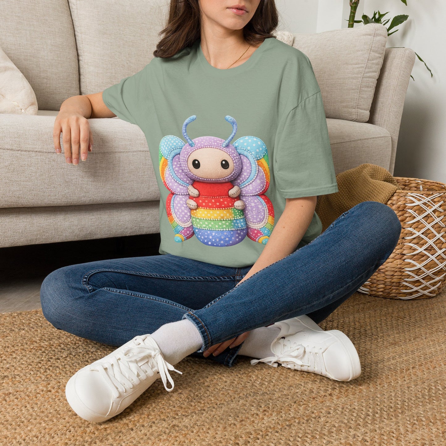 Palia Inspired Rainbow Tipped Butterfly Plush T-Shirt — Colorful RTB Palia Graphic Tee