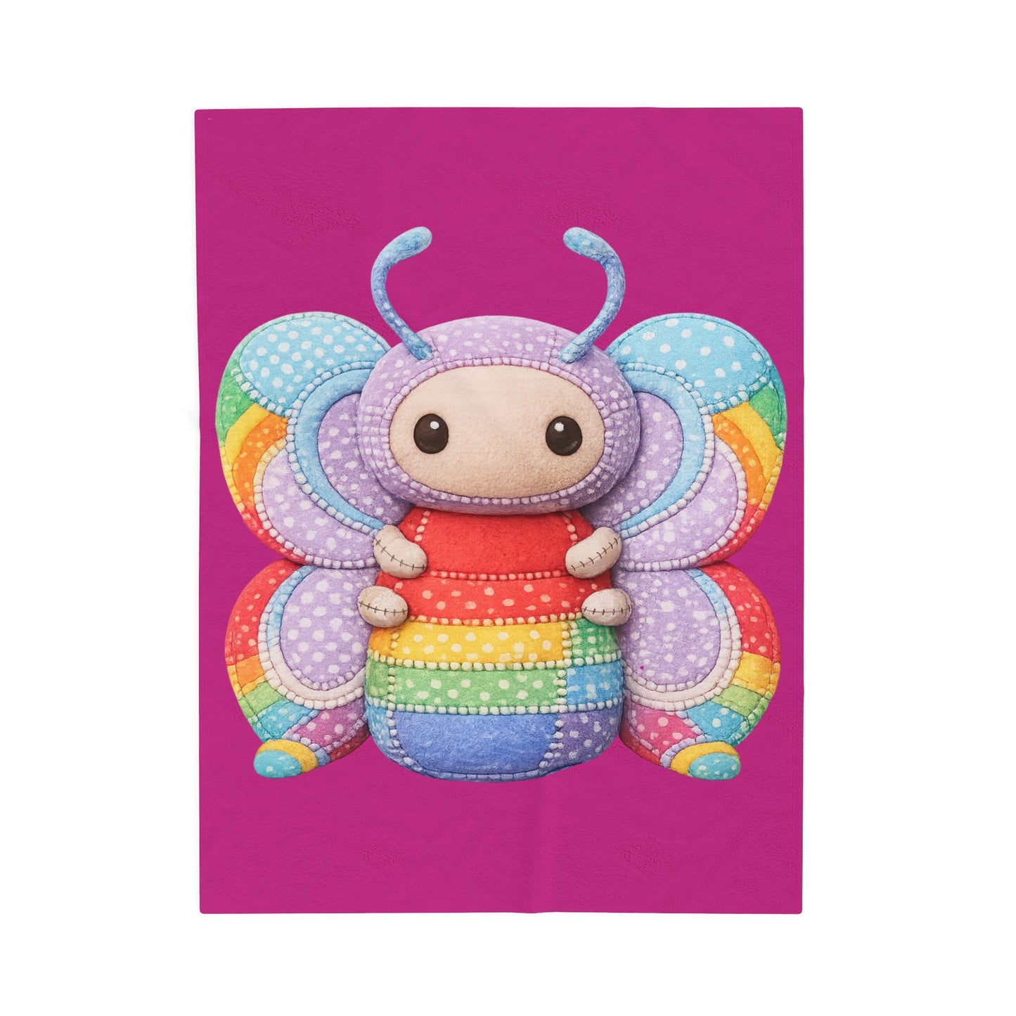 Palia Inspired Plush Rainbow Tipped Butterfly Patchwork Velveteen Blanket — Soft Cute RTB Throw