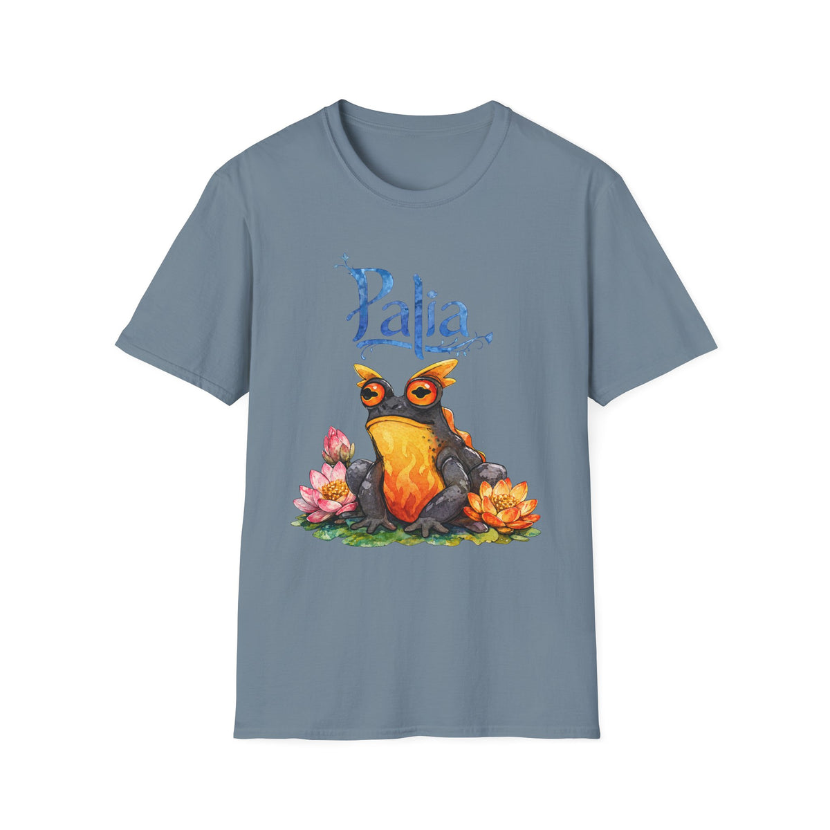 Palia Inspired Flame horned Rockhopper Art Shirt with Lotus Flowers, Cute Graphic Tee