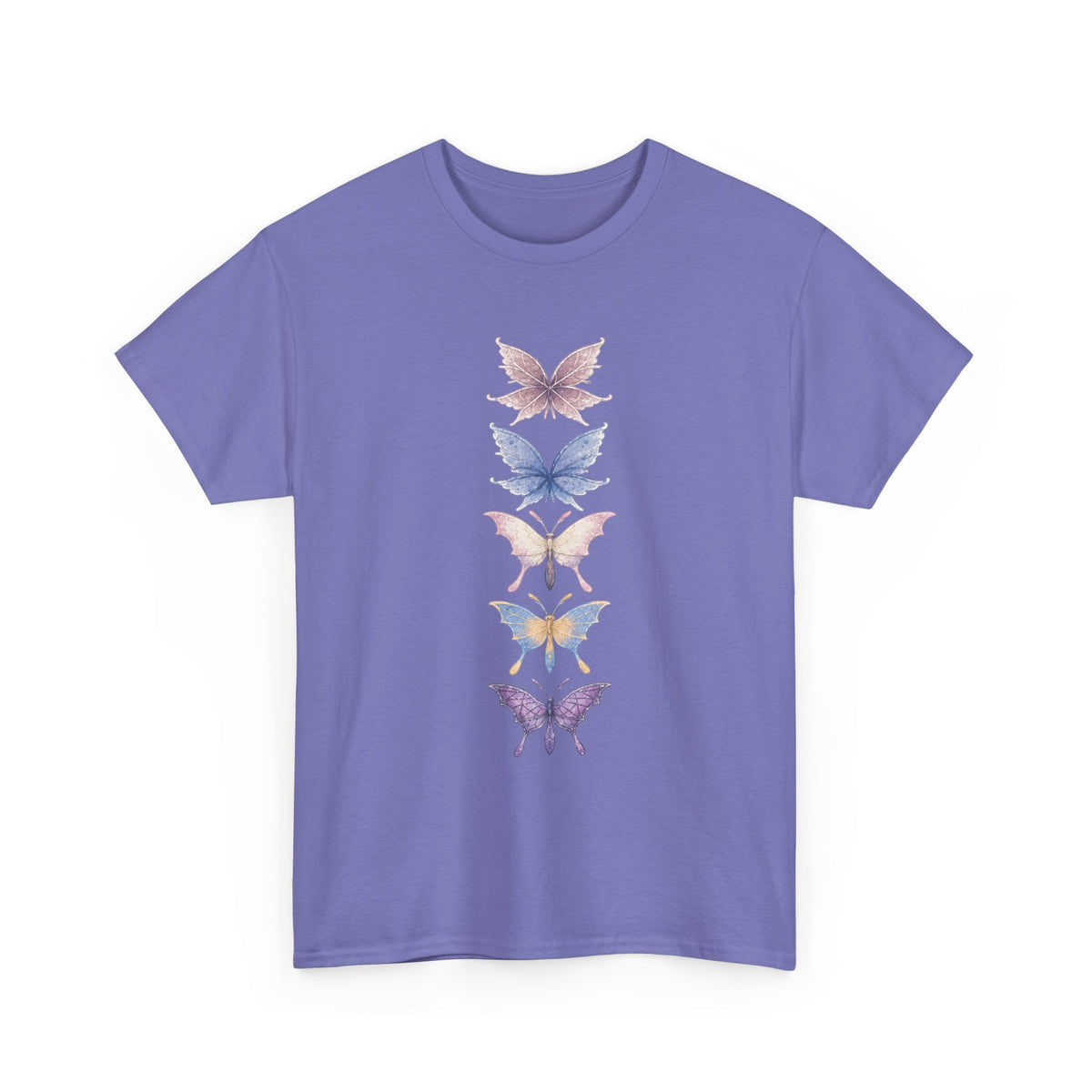 Palia Inspired Elderwood Piksii and Batterflies - Butterfly Stack T-Shirt | Vertical Floral Insect Design
