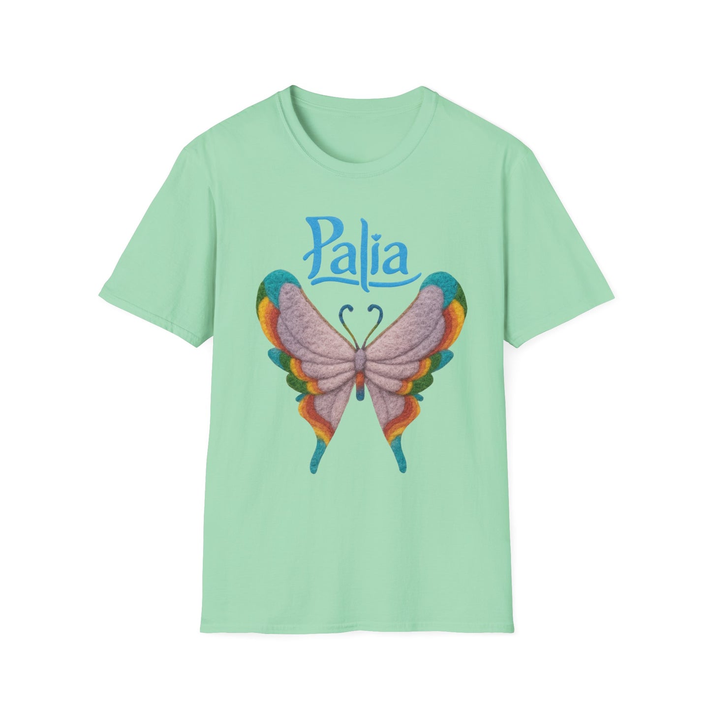 Palia Inspired Rainbow Tipped Butterfly T-Shirt — Colorful Felt-like Wings Graphic Tee
