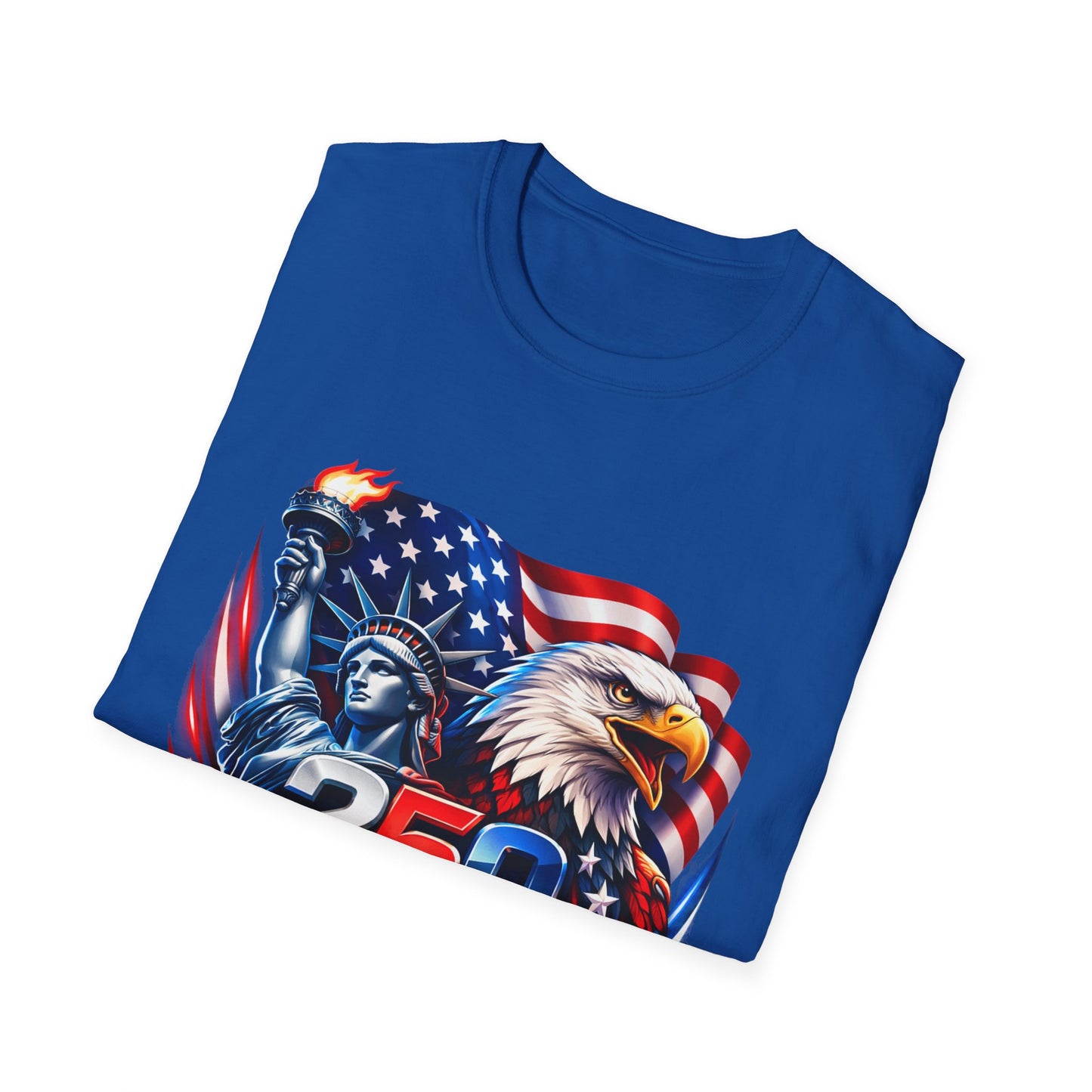250 Years of Freedom 1776–2026 Patriotic T-Shirt — American Flag, Statue of Liberty & Bald Eagle Design
