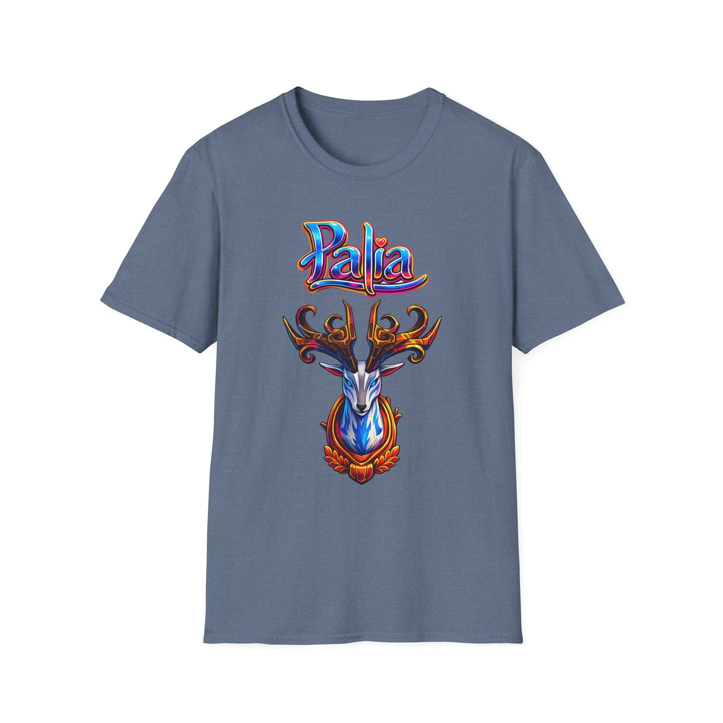 Palia Inspired Proudhorned Sernuk Trophy Graphic T-Shirt — 'Palia' Colorful Disco Deer Design